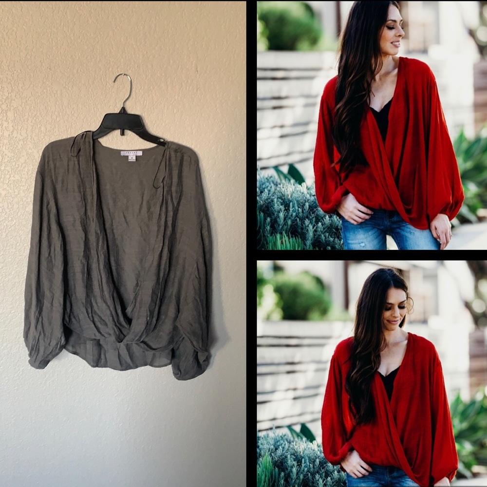 Gray balloon sleeve top